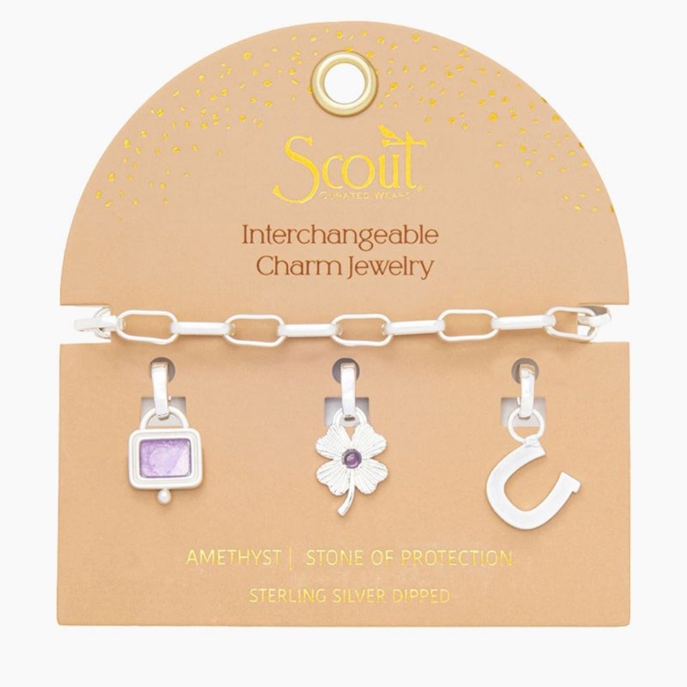NEW Scout Silver Charm Bracelet with Amethyst stone
